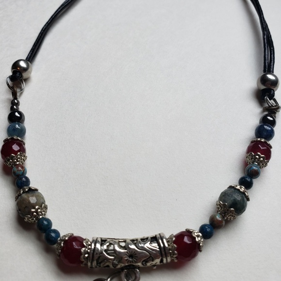 Carved jasper SUNFLOWER W/RUBY SAPPHIRE LEATHER - Picture 3 of 7